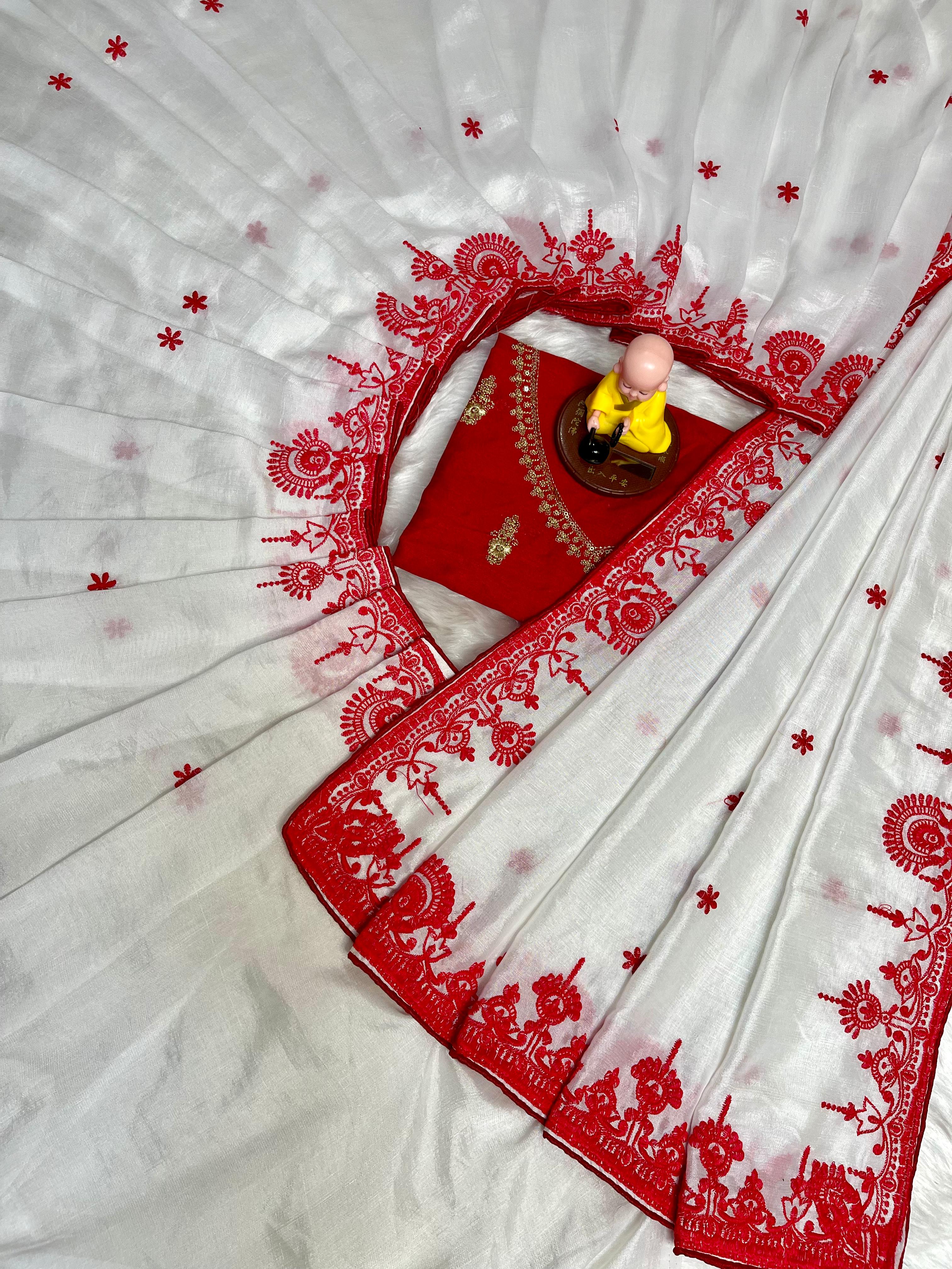 Precious White Rangoli Silk With Embroidered Saree