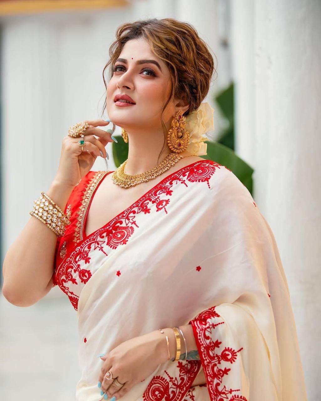 Precious White Rangoli Silk With Embroidered Saree