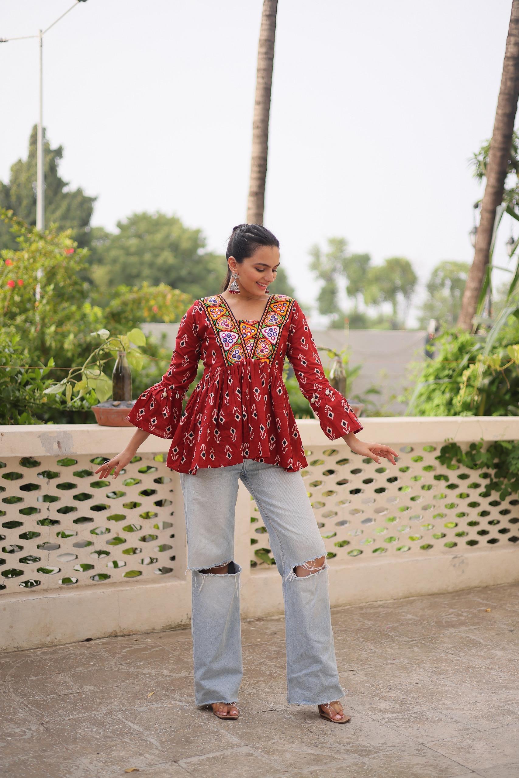 Woven Work Cotton Kurti