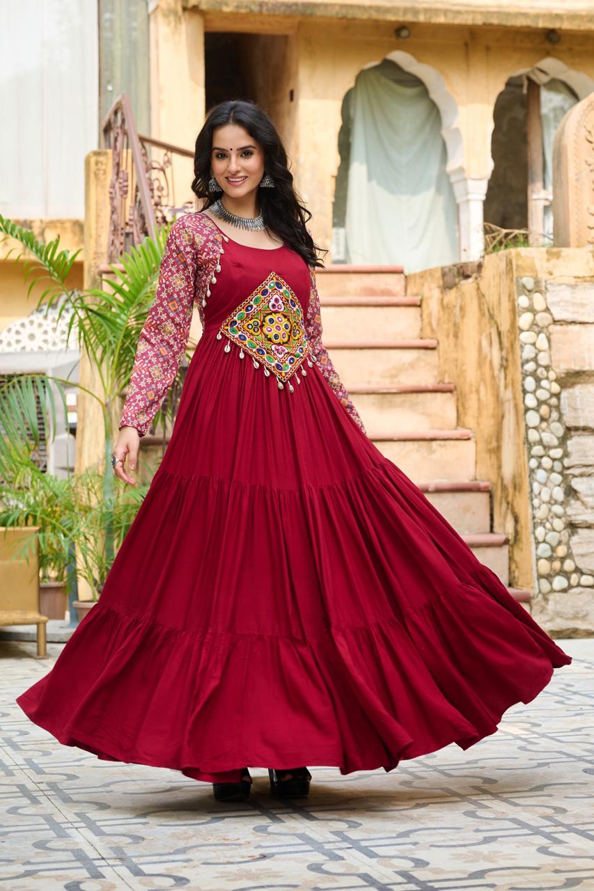 Women's Rayon Kutchi Gamthi Designer Gown