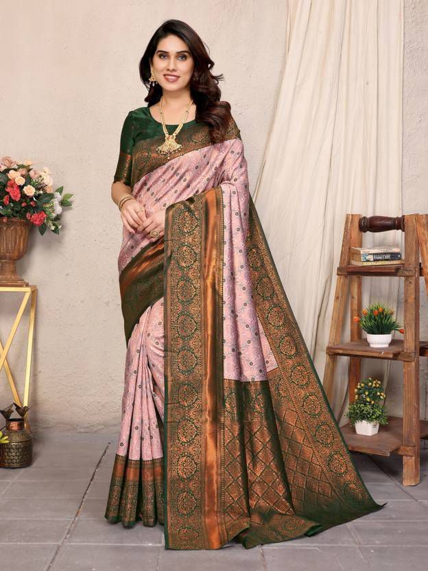 Kanjeevaram Banarasi Silk Jacquard Saree With Unstiched Blouse