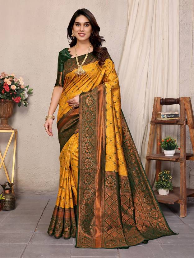 Kanjeevaram Banarasi Silk Jacquard Saree With Unstiched Blouse