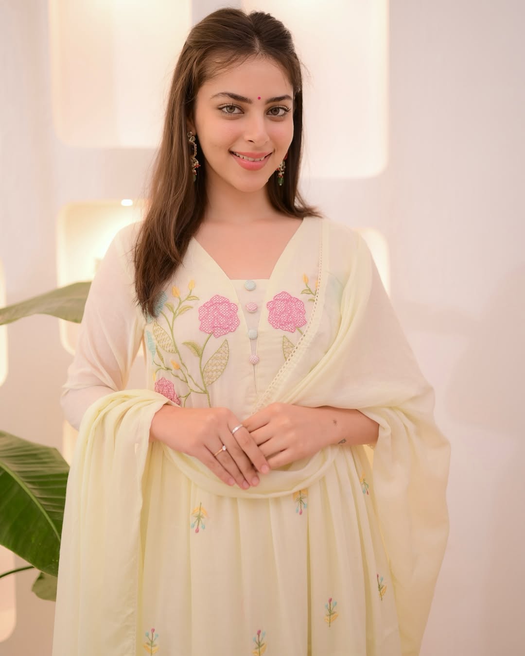 White Anarkali Embroidered Dupatta