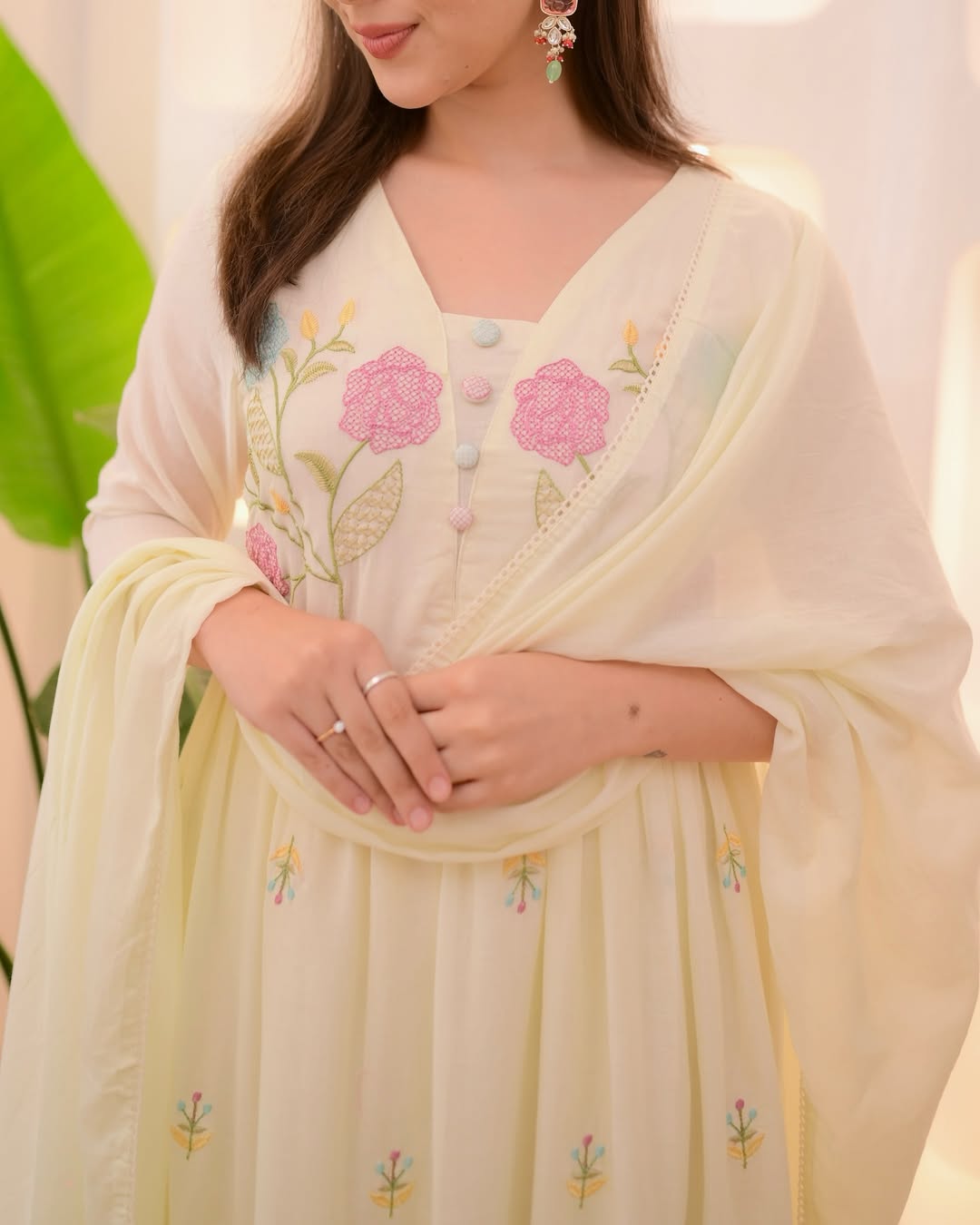 White Anarkali Embroidered Dupatta