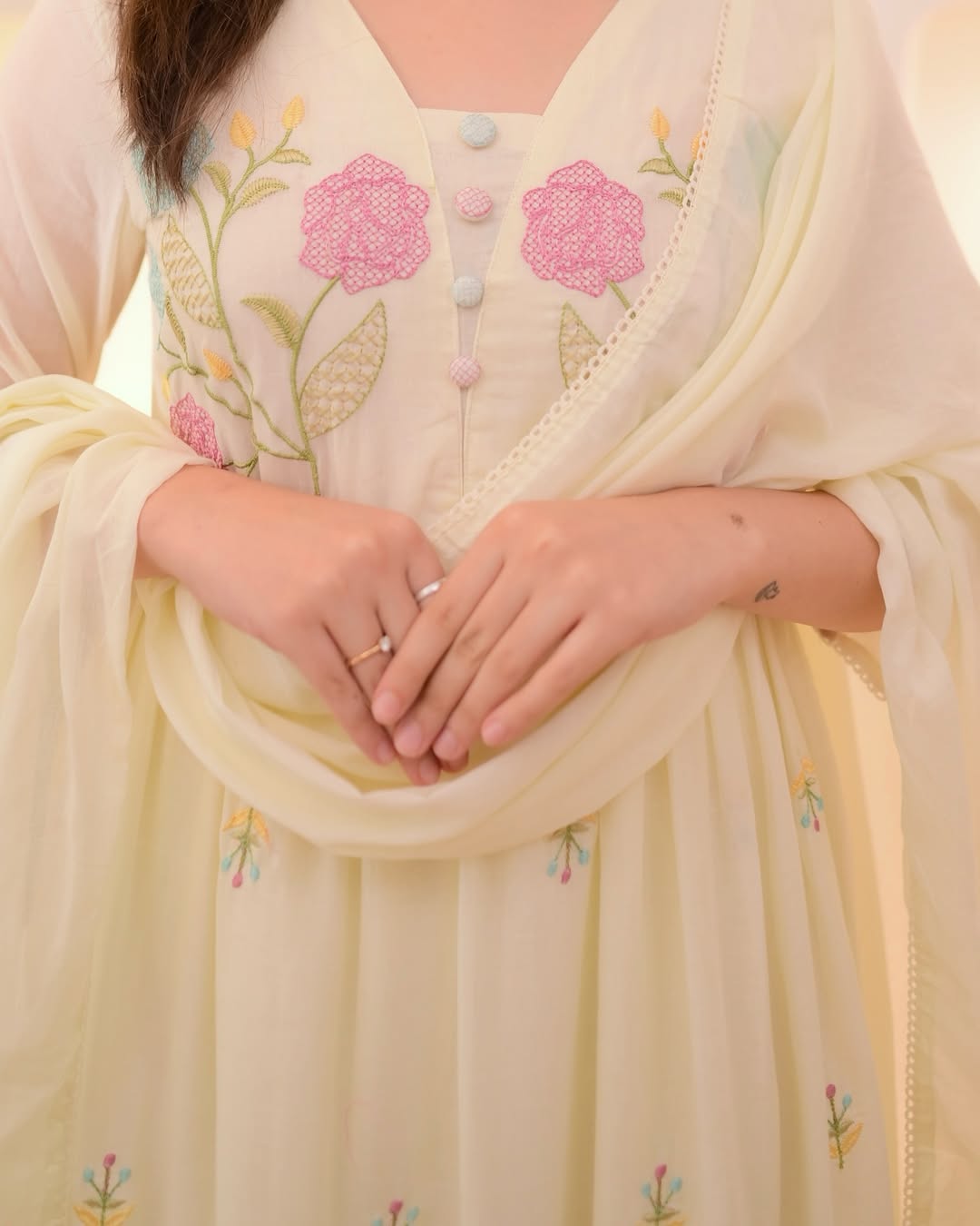 White Anarkali Embroidered Dupatta