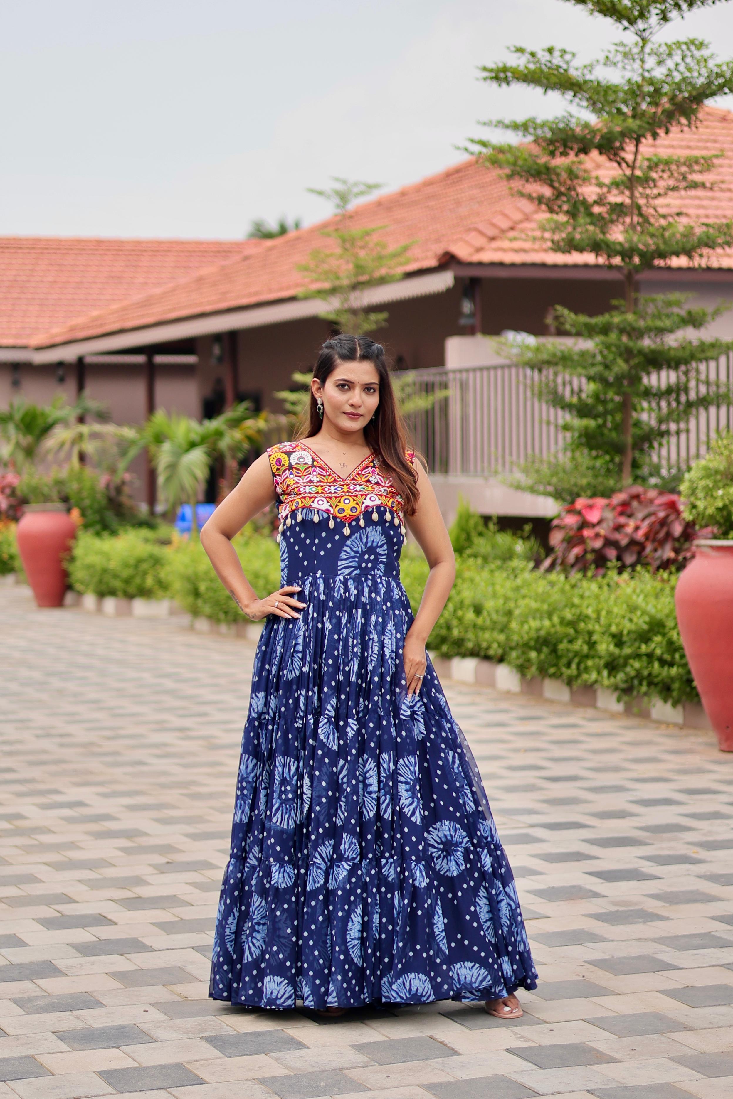 Georgette Floral Printed Navratri Wear Gown