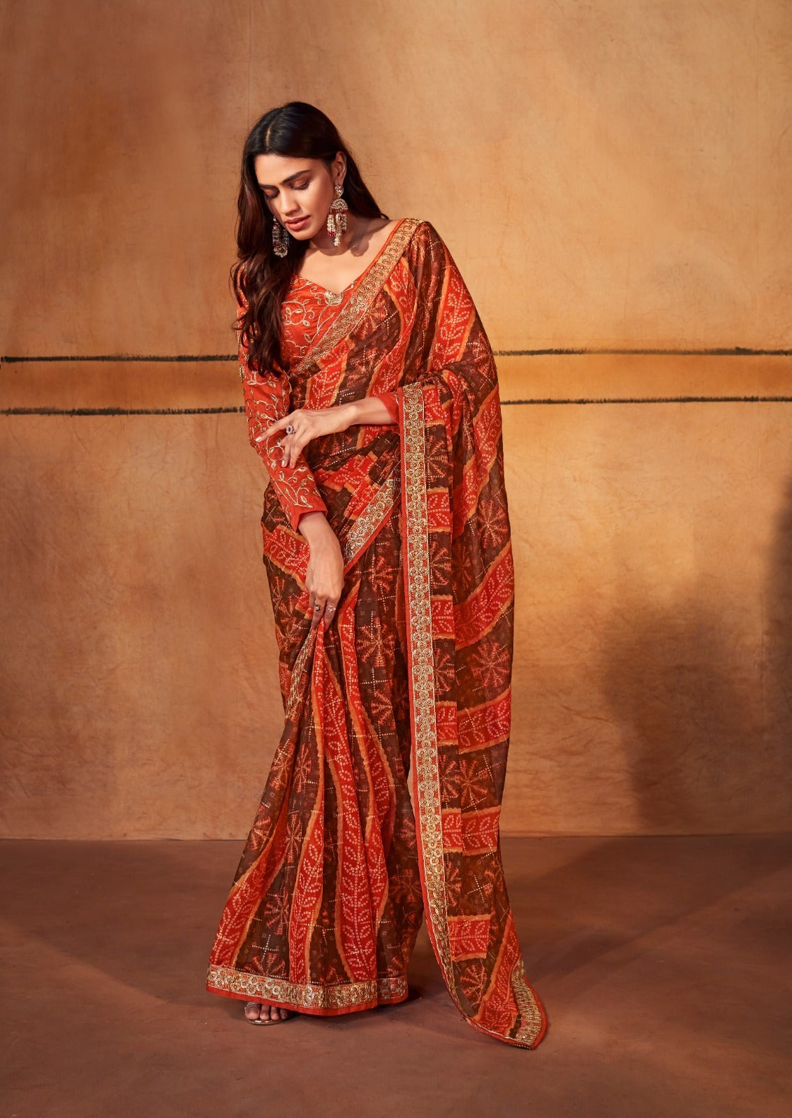 Stavan Gerua Pure Chiffon Embroidery Saree