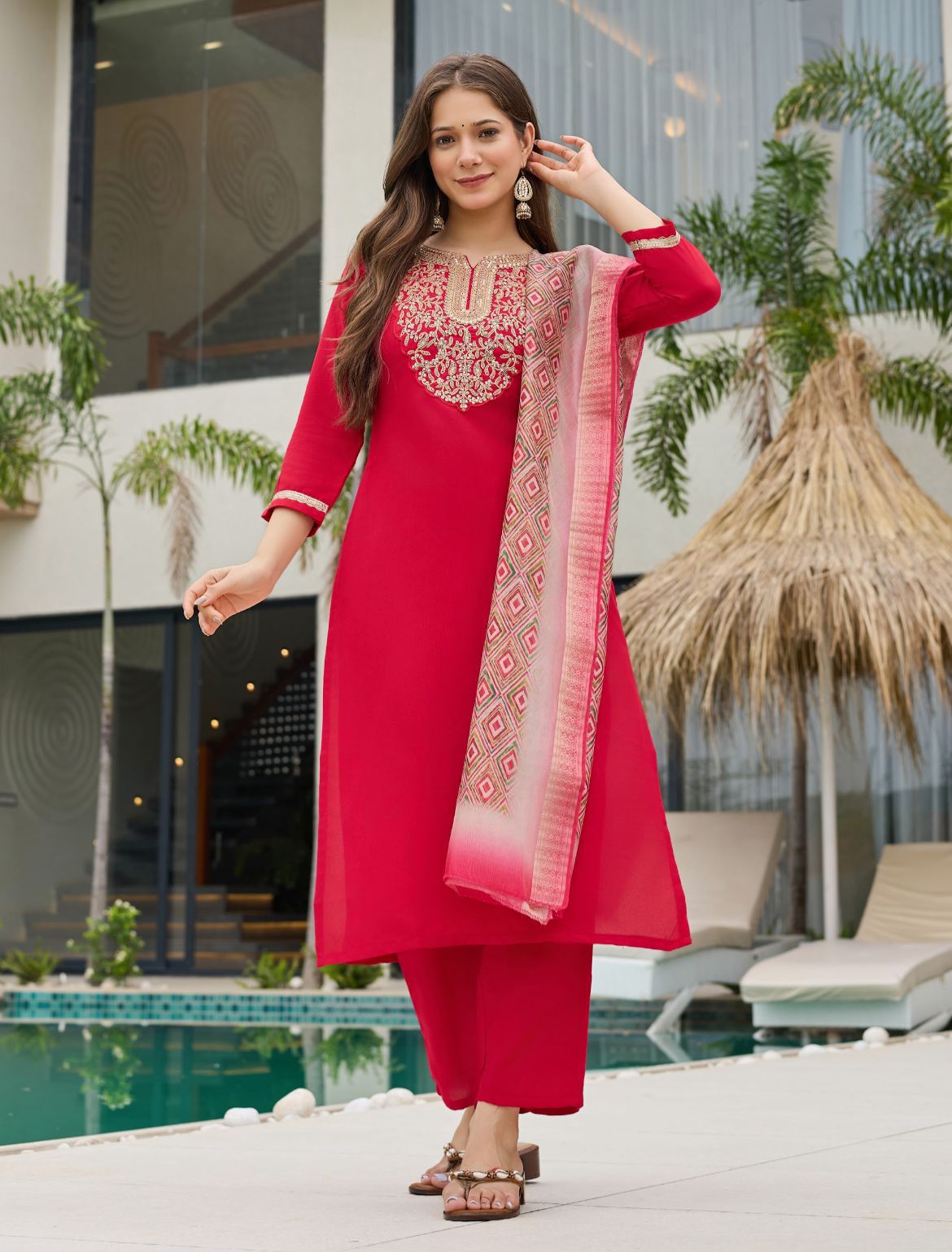 Cotton Silk Kurta With Bottom & Dupatta Set