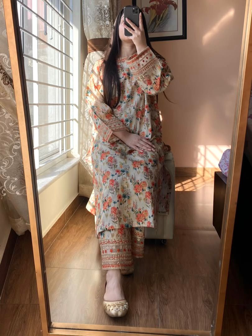 Stylish Embroidered Roman Silk Co-ords Set