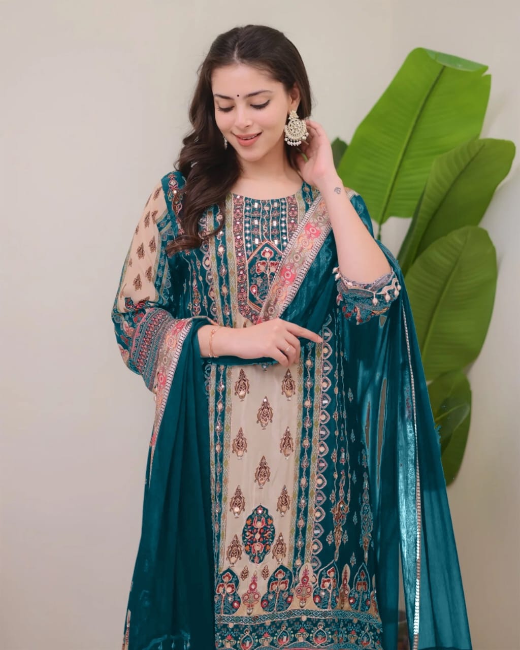 Women Fancy Floral Printed Sequinned Straight Kurta