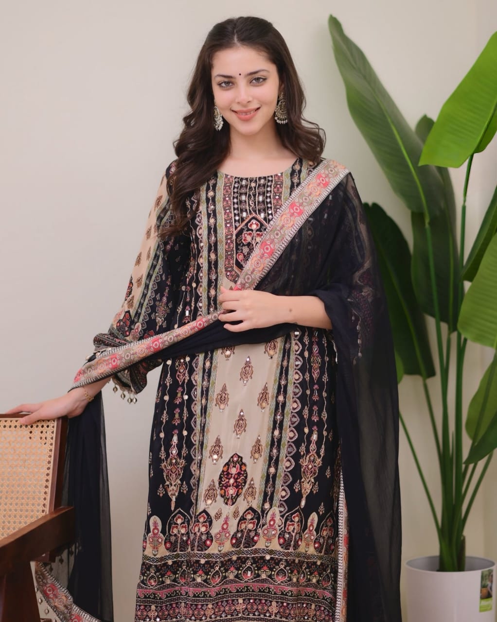 Women Fancy Floral Printed Sequinned Straight Kurta