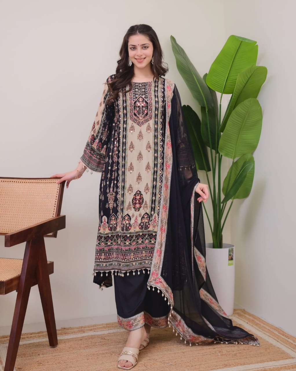 Women Fancy Floral Printed Sequinned Straight Kurta