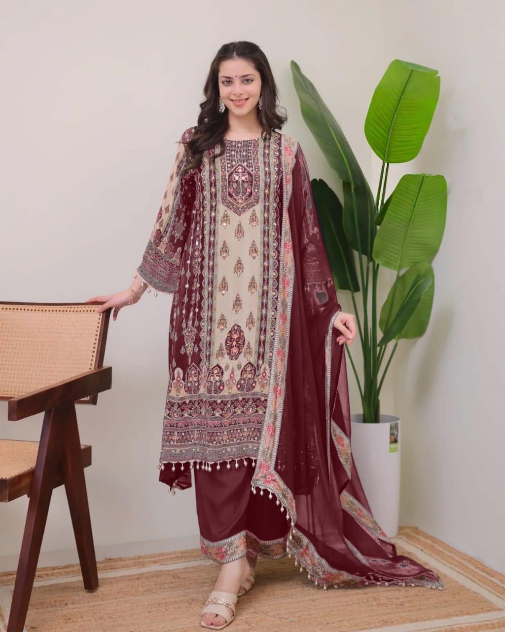 Women Fancy Floral Printed Sequinned Straight Kurta