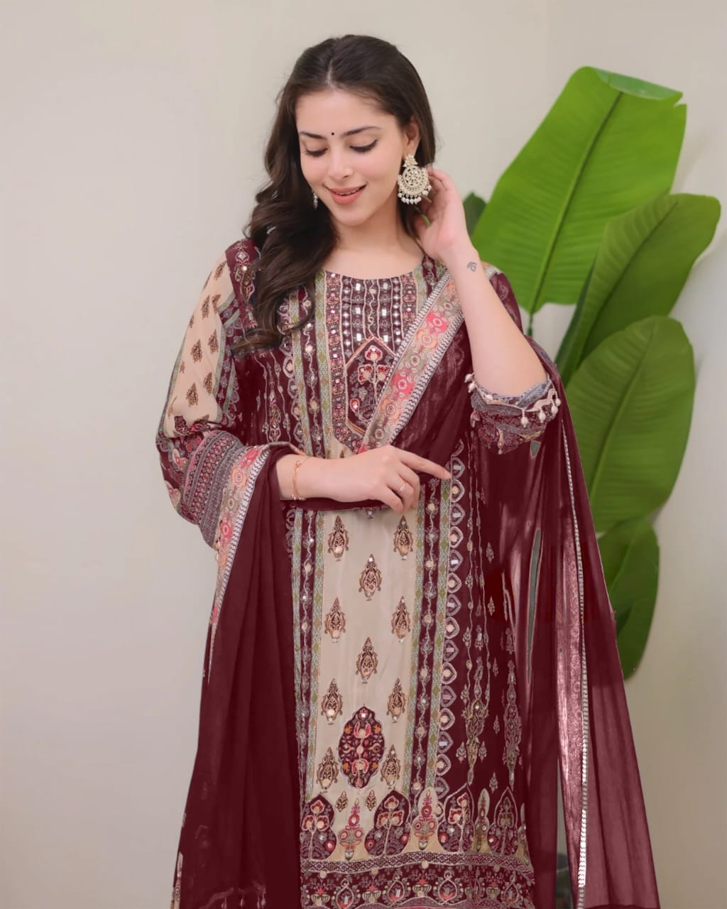 Women Fancy Floral Printed Sequinned Straight Kurta