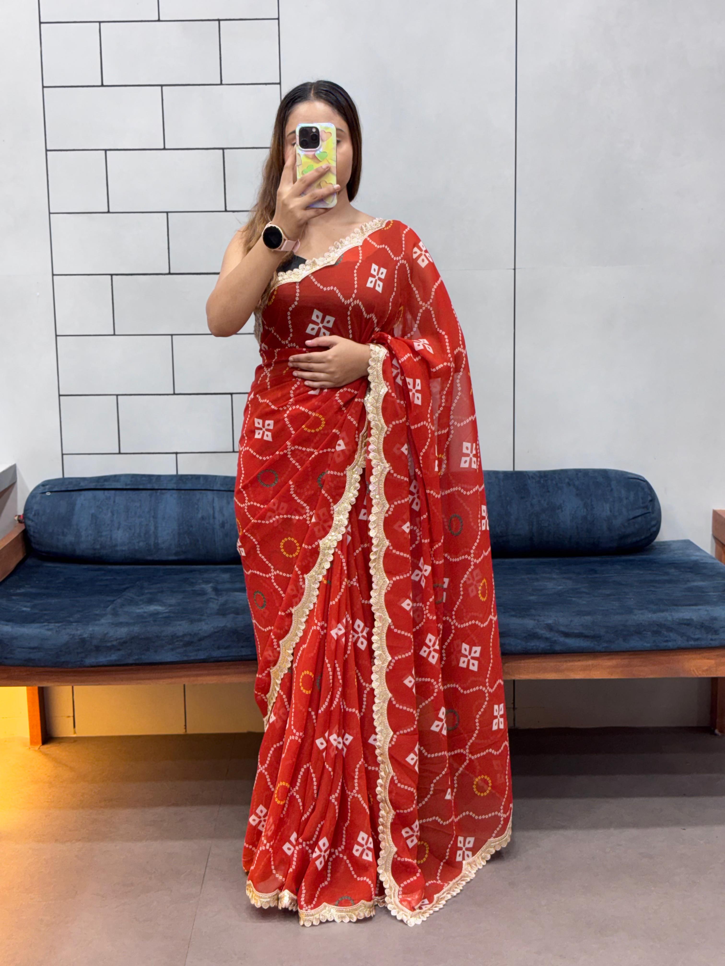 Women's Georgette Saree With Unstitched Blouse Piece