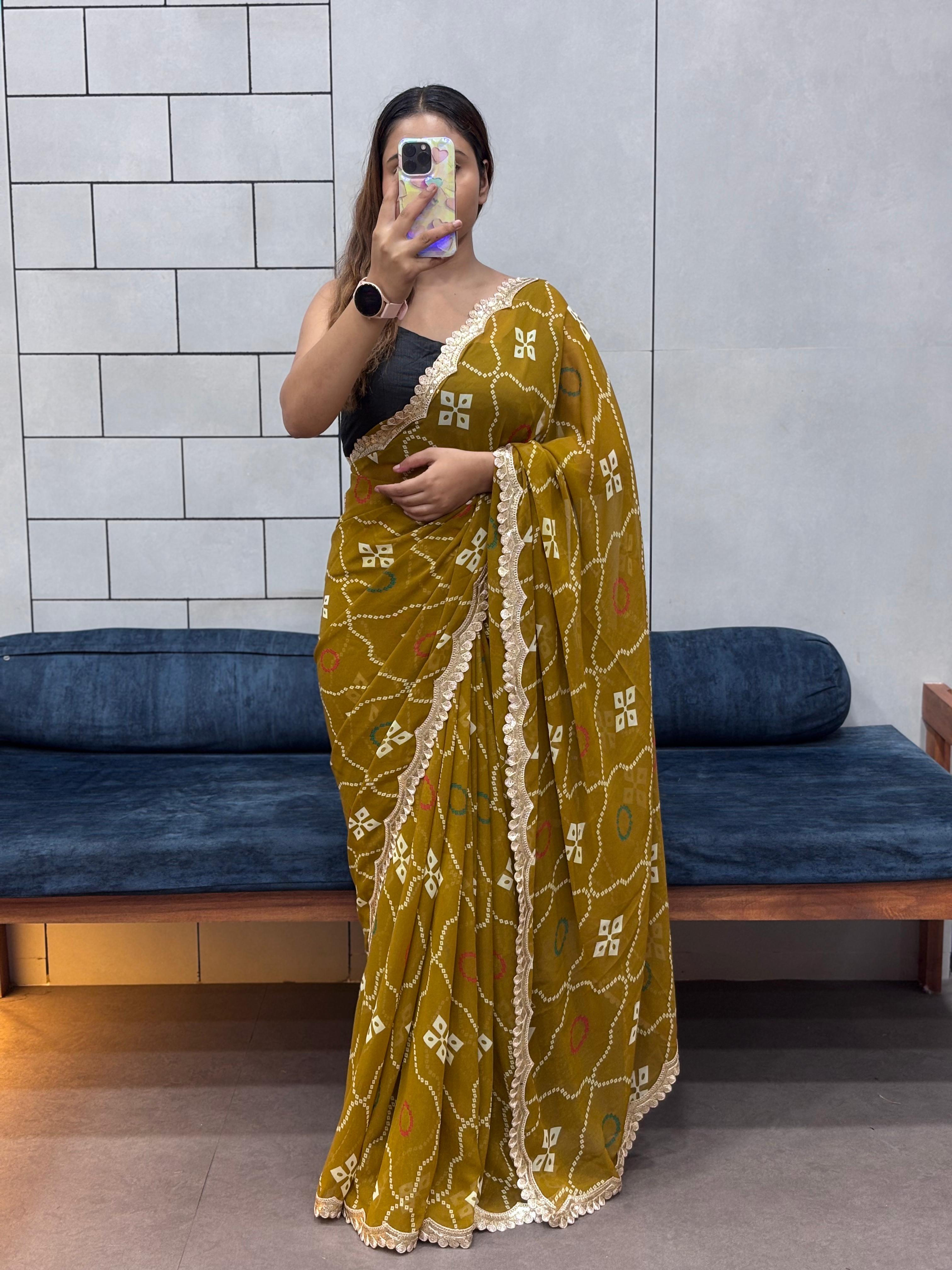 Women's Georgette Saree With Unstitched Blouse Piece