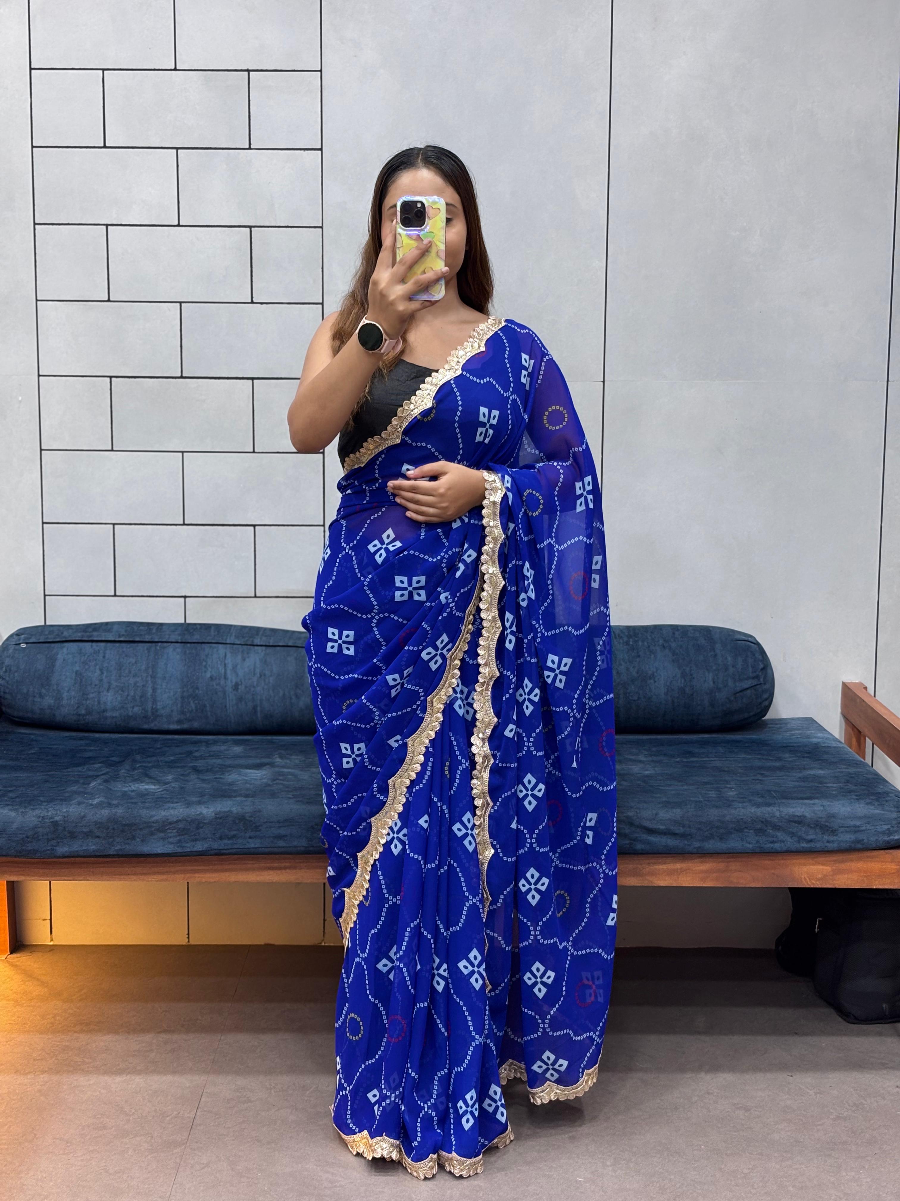 Women's Georgette Saree With Unstitched Blouse Piece