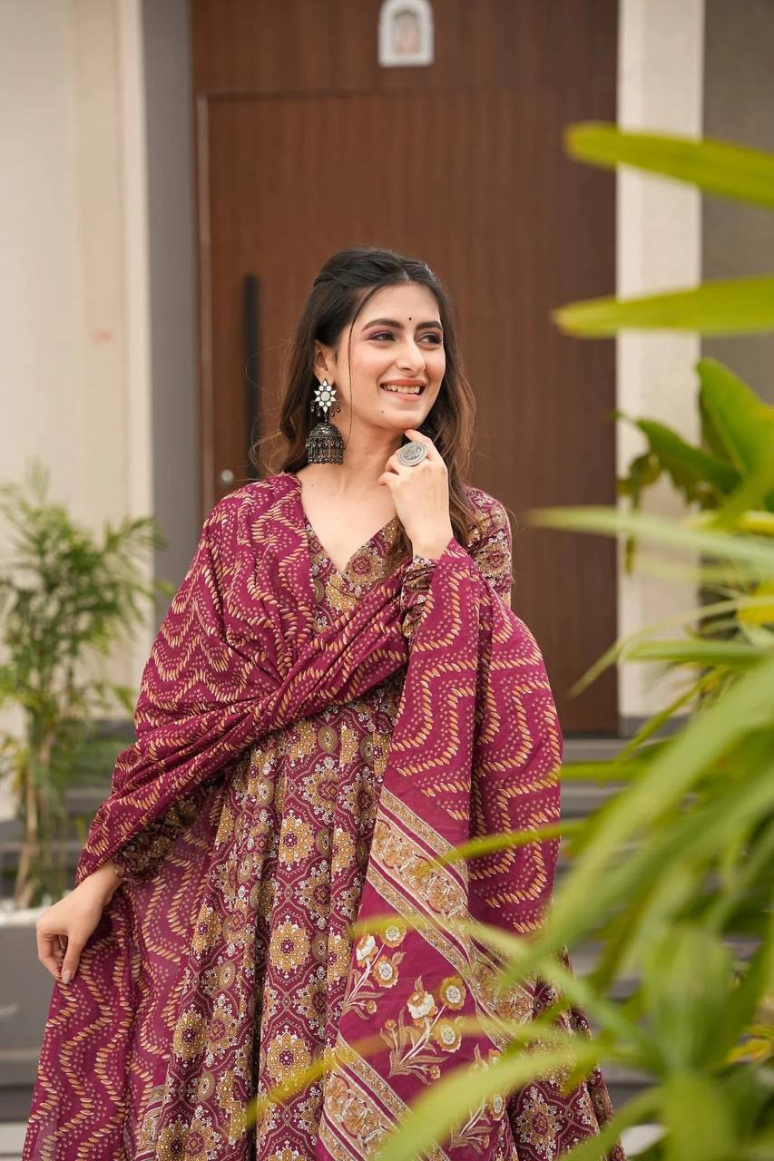 Women's Rayon Digital Printed Angrakha Kurta Pant With Dupatta Set