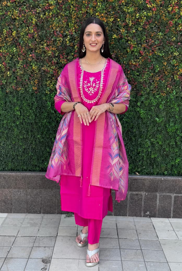 Traditional Pink Roman Silk Pant Suit Set