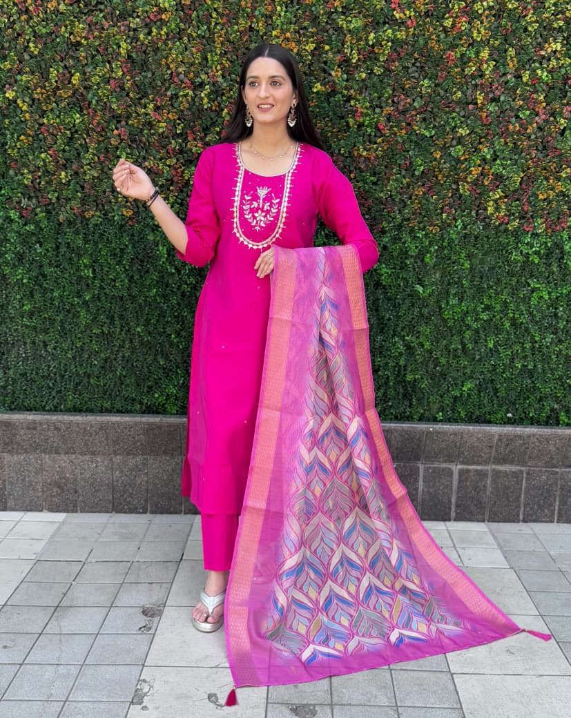 Traditional Pink Roman Silk Pant Suit Set