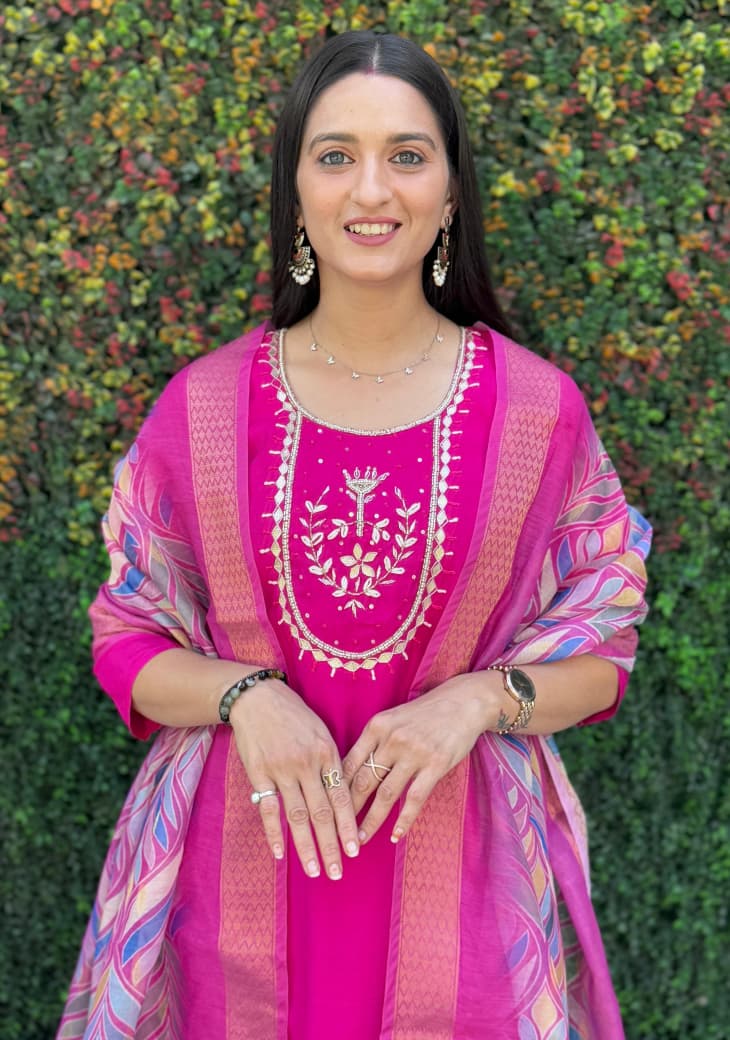 Traditional Pink Roman Silk Pant Suit Set