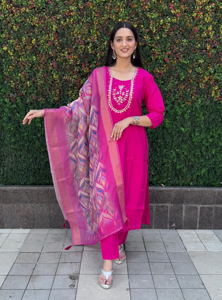 Traditional Pink Roman Silk Pant Suit Set