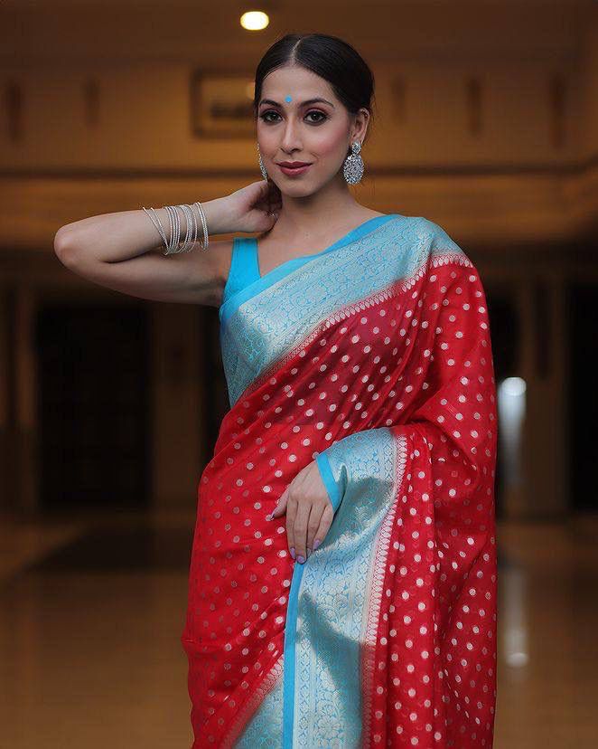 Red Color Latest Design Soft Banarasi Silk Saree with Golden Zari Work