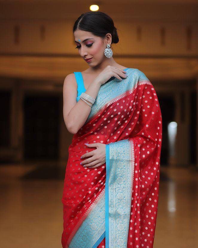 Red Color Latest Design Soft Banarasi Silk Saree with Golden Zari Work