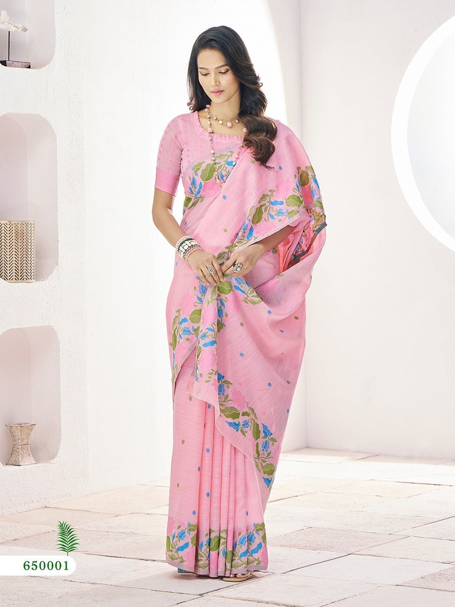 Linen Silk Blend Saree With Unstitched Blouse Piece