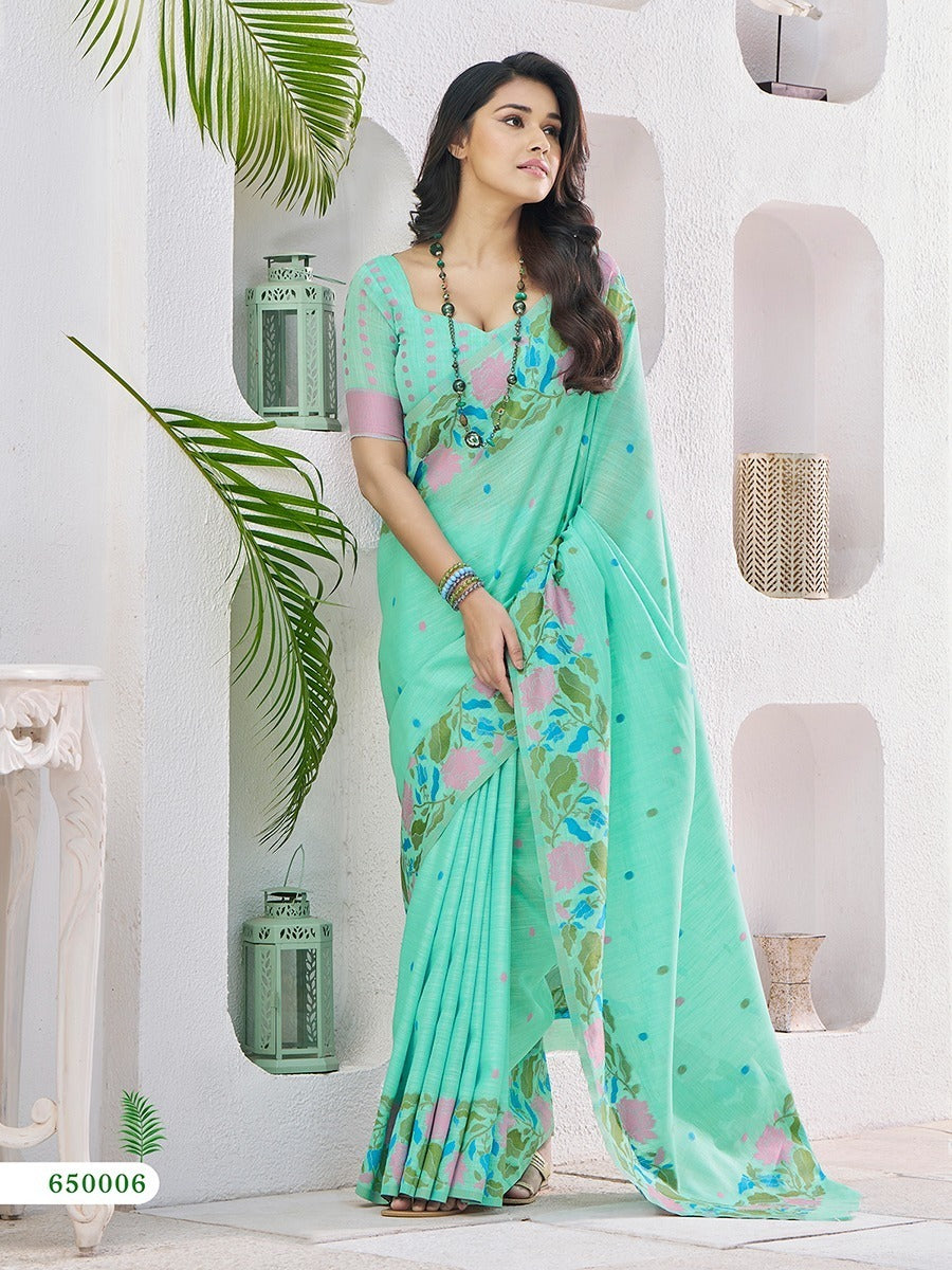 Linen Silk Blend Saree With Unstitched Blouse Piece