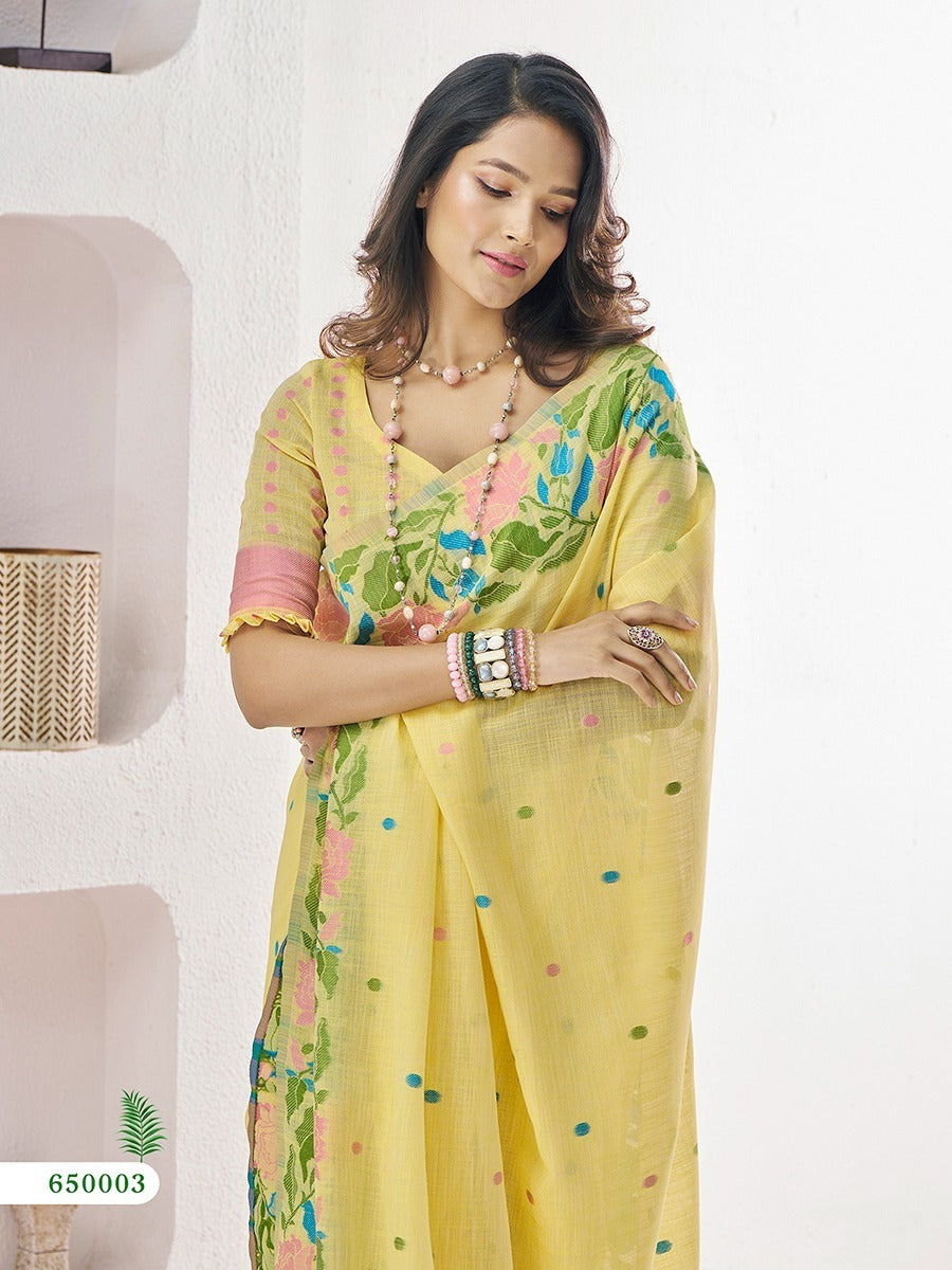 Linen Silk Blend Saree With Unstitched Blouse Piece