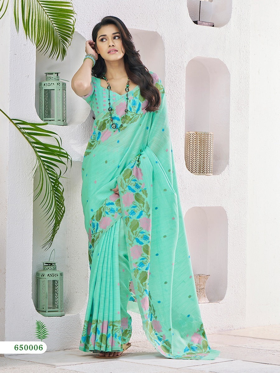 Linen Silk Blend Saree With Unstitched Blouse Piece