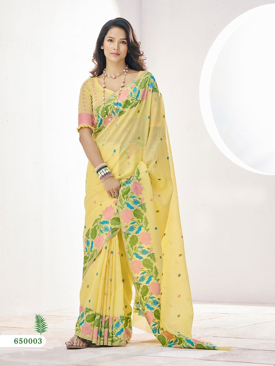 Linen Silk Blend Saree With Unstitched Blouse Piece