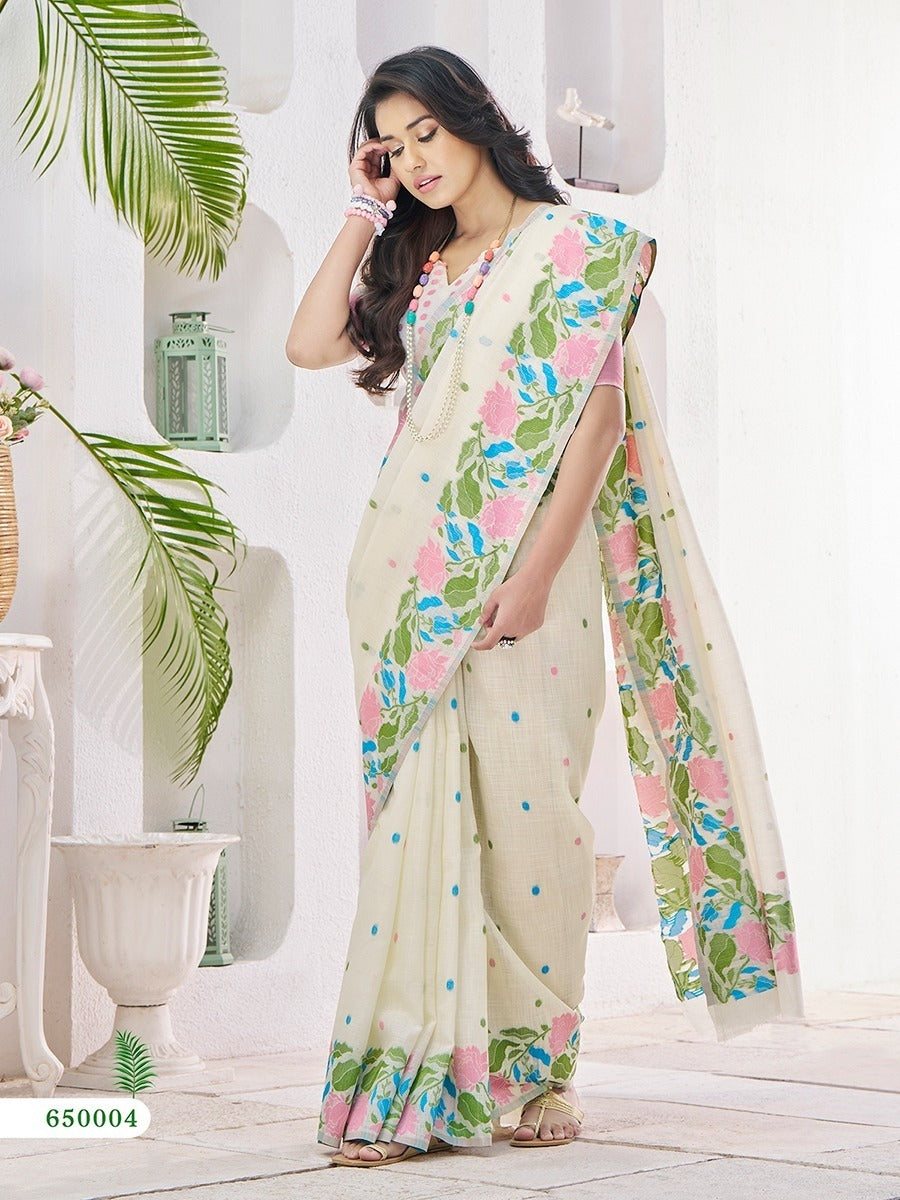 Linen Silk Blend Saree With Unstitched Blouse Piece