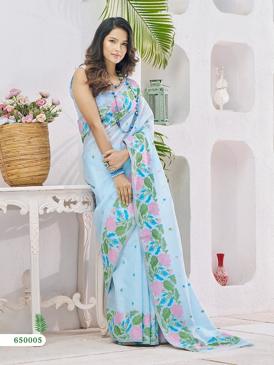 Linen Silk Blend Saree With Unstitched Blouse Piece