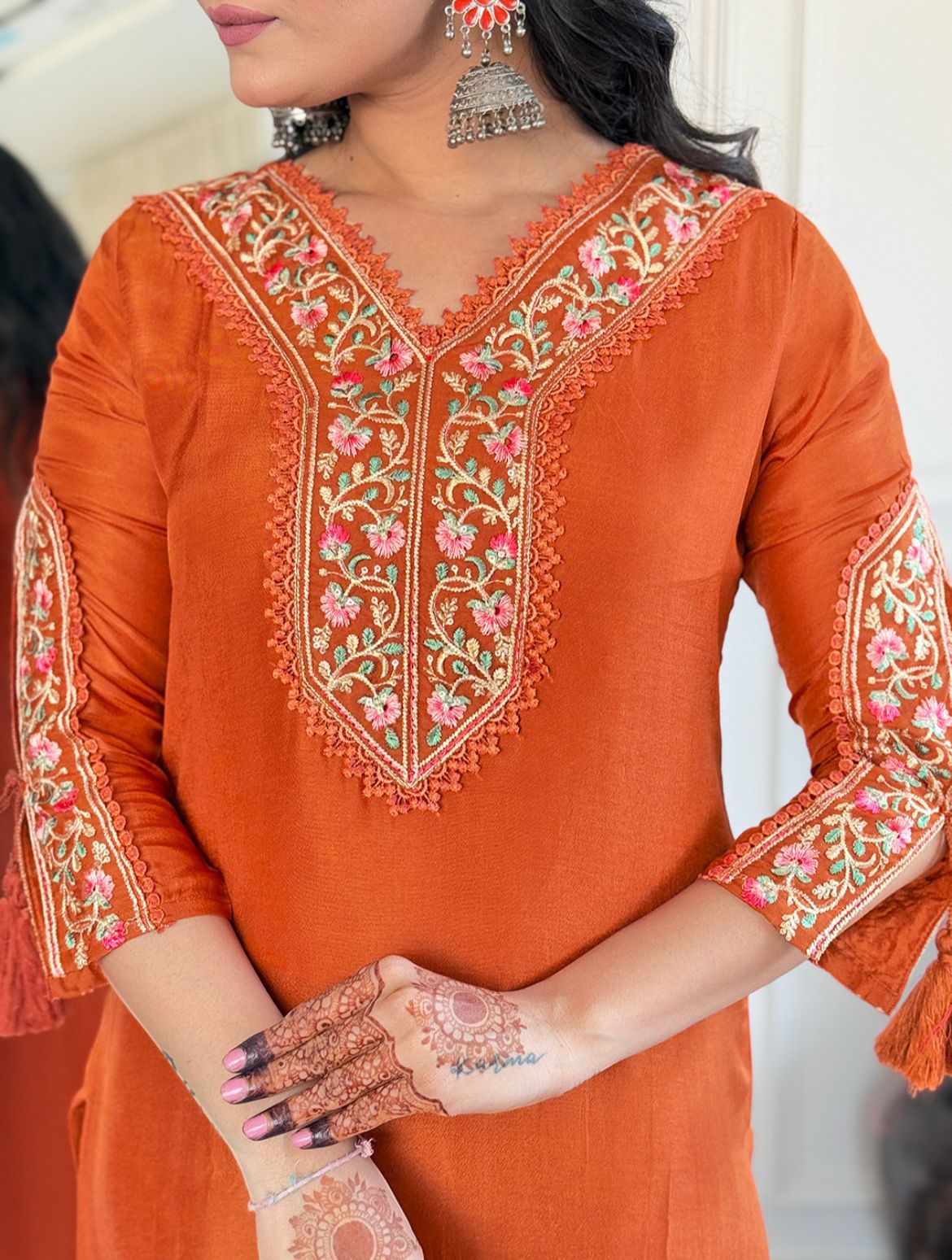 Women Embroidered Straight Kurta with Pants & Dupatta