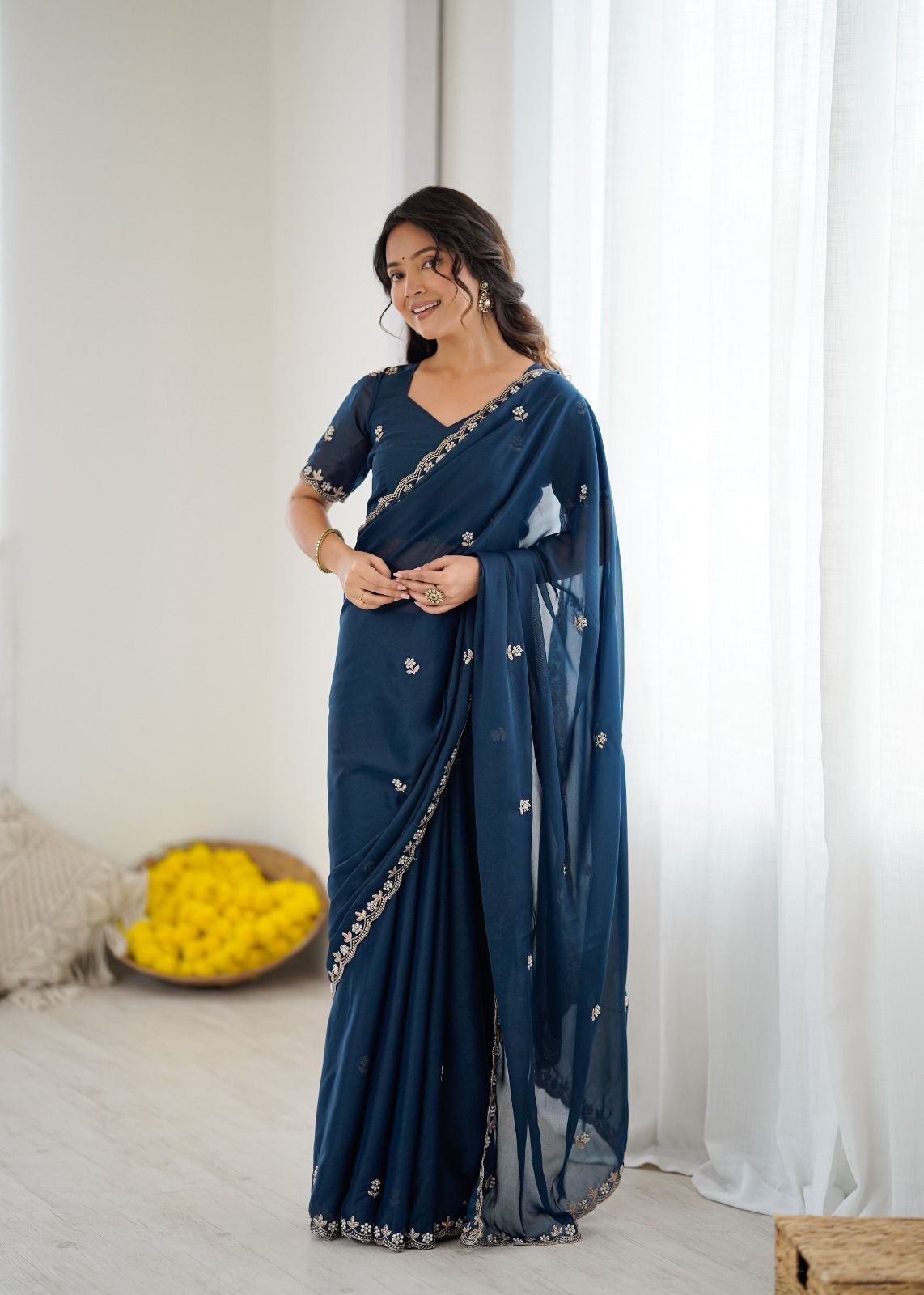 Star Georgette Silk Moti Work Saree