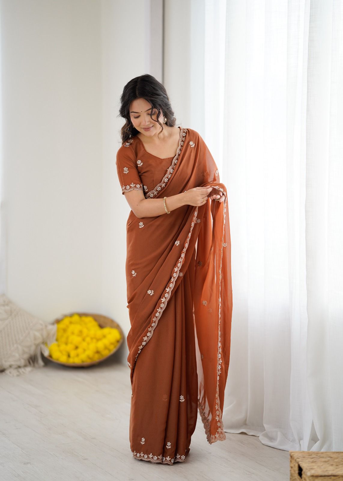 Star Georgette Silk Moti Work Saree