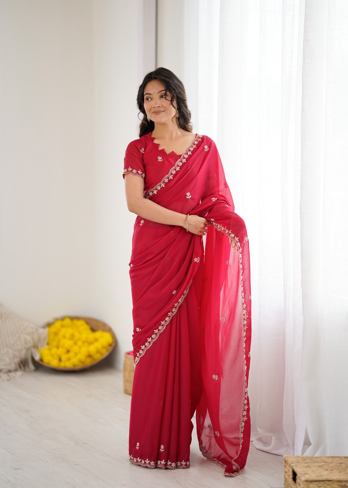 Star Georgette Silk Moti Work Saree