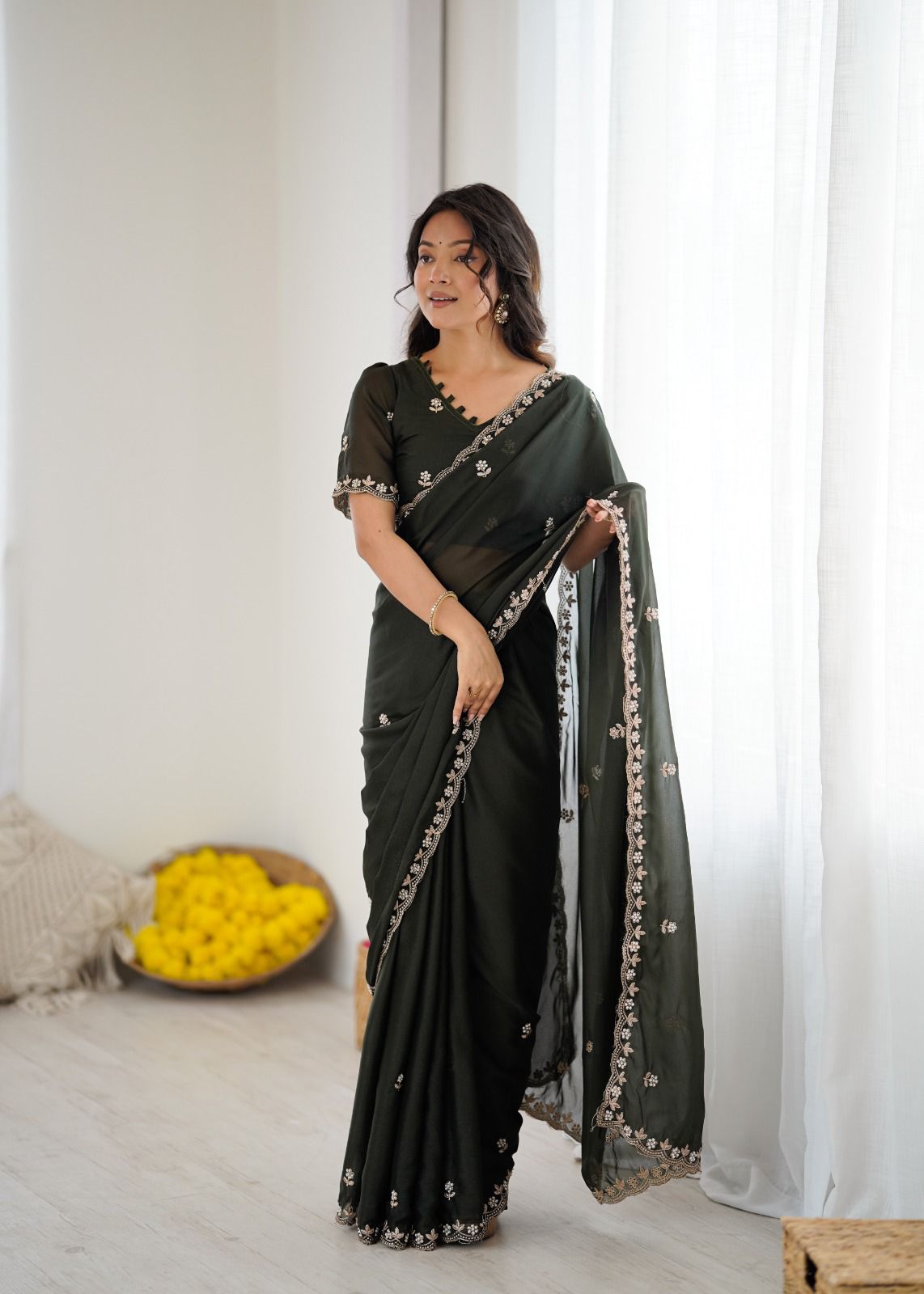 Star Georgette Silk Moti Work Saree