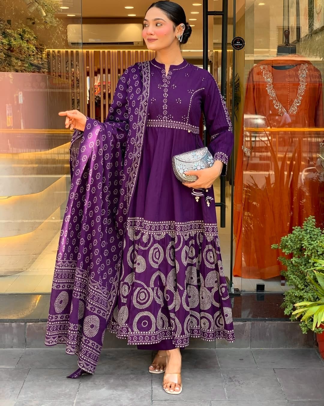 Purple Bandhej Anarkali