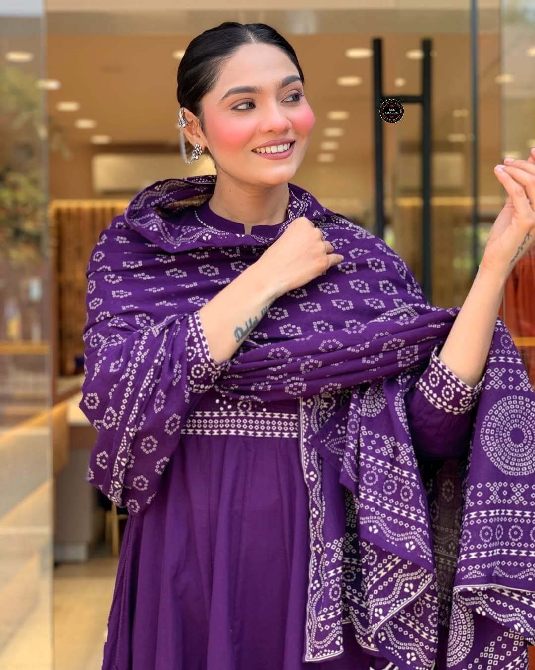 Purple Bandhej Anarkali