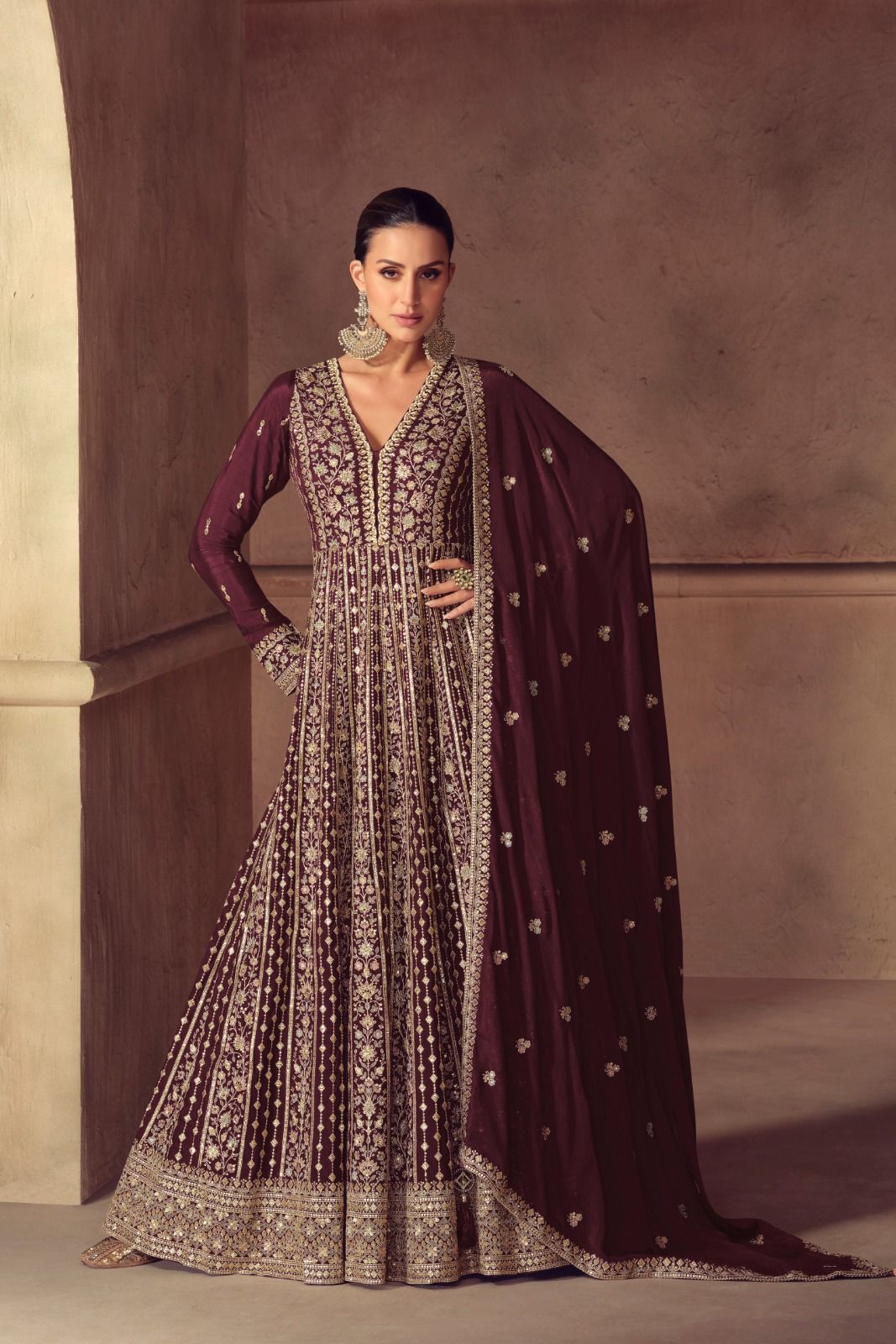 Anarkali Gown in Chinon Silk with Intricate Embroidery Work