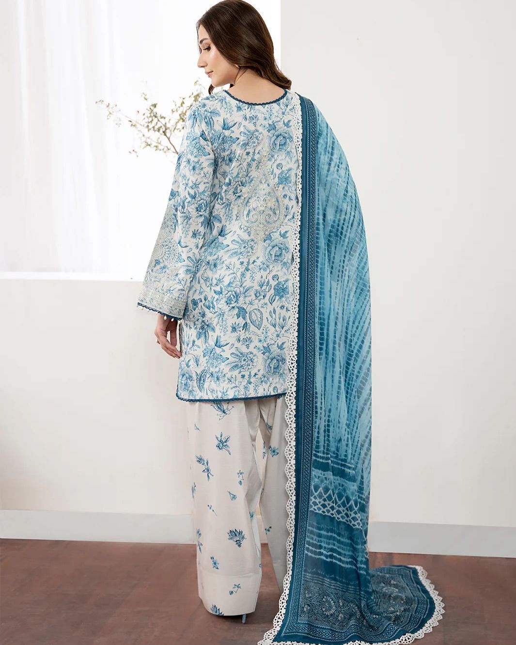 Women's Pure Natural Crepe Printed Embroidered Kurti with Farshi Palazzo