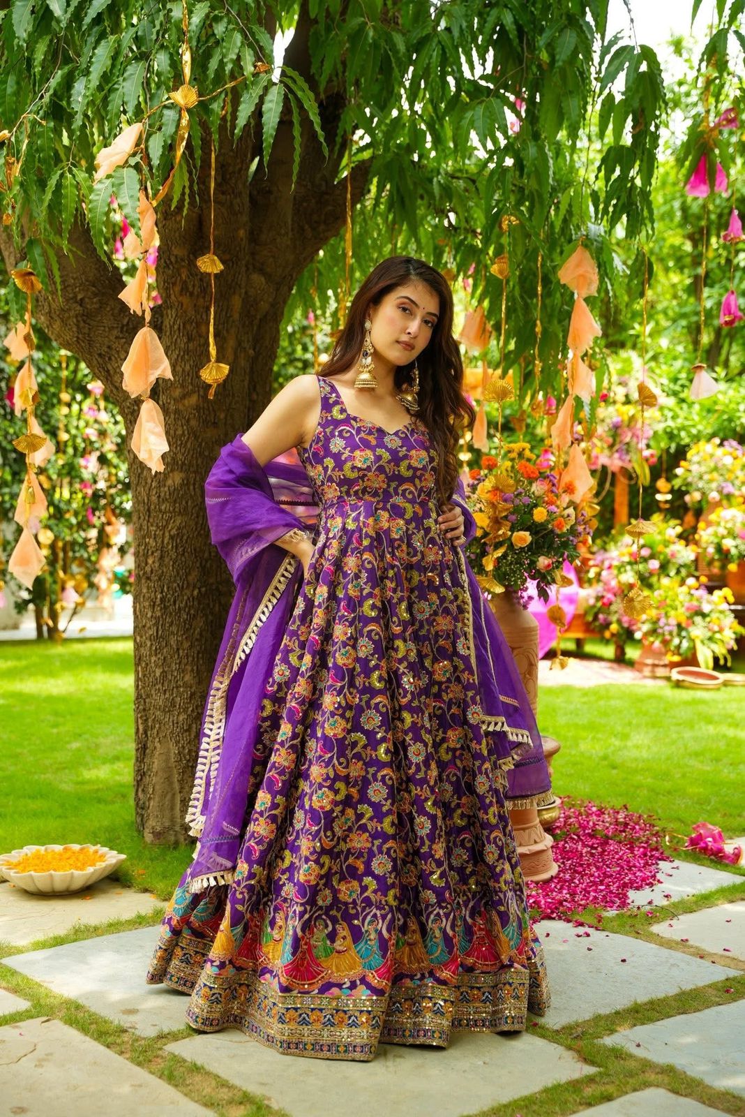 Purple Colourful Short Sleeve Kurti Dupatta sets