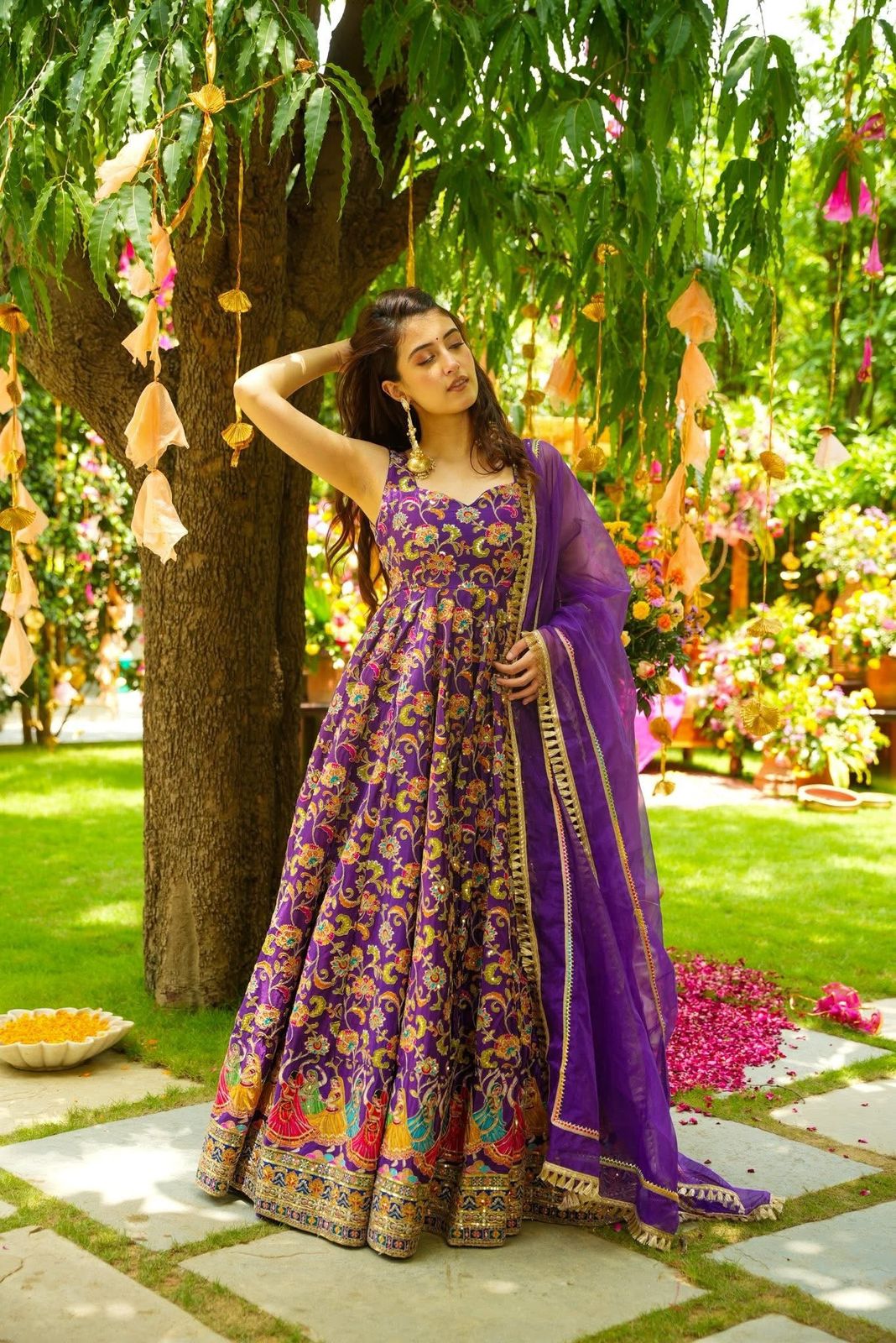 Purple Colourful Short Sleeve Kurti Dupatta sets