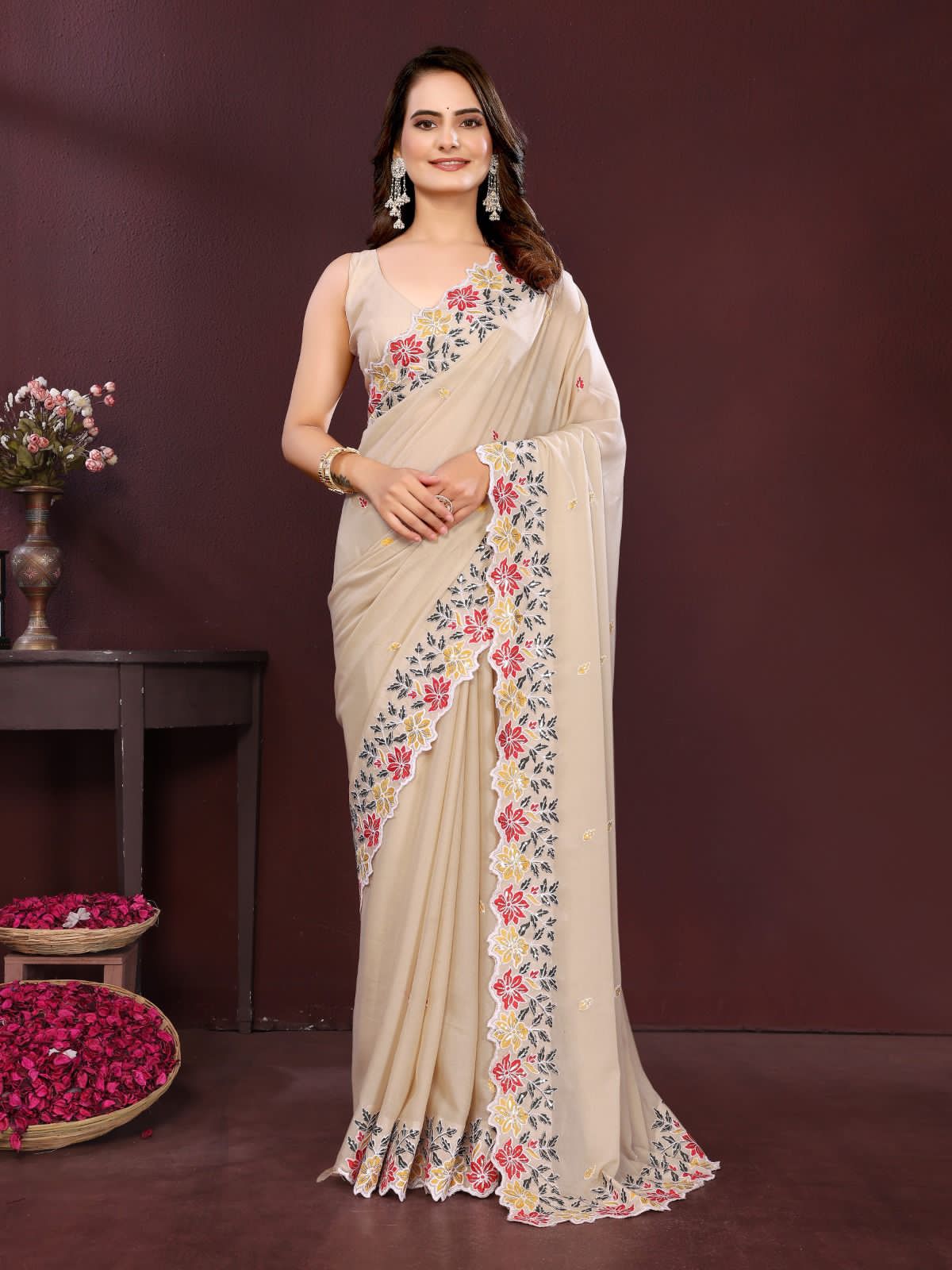 Floral Embroidered Georgette Saree