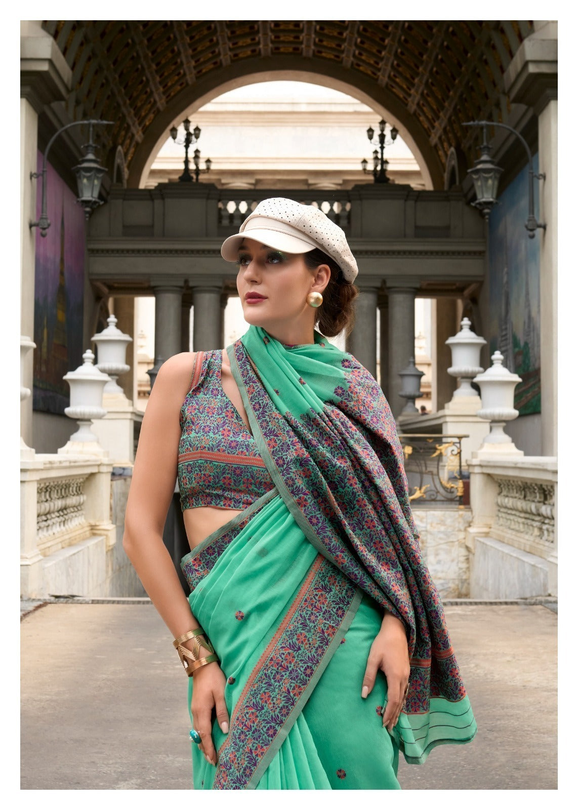 Soft Linen Cotton Minakari Saree with Blouse