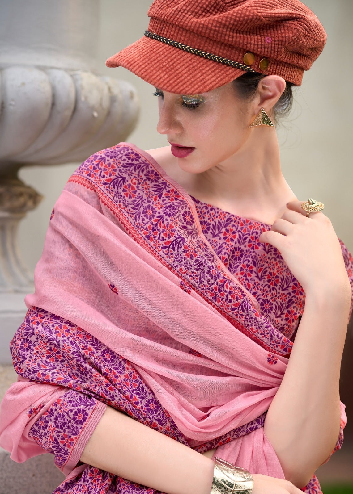 Soft Linen Cotton Minakari Saree with Blouse