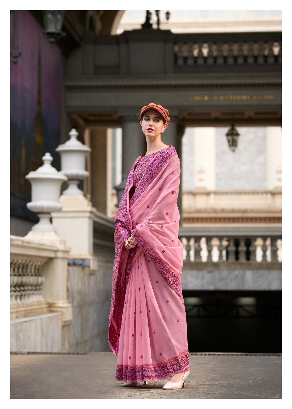 Soft Linen Cotton Minakari Saree with Blouse